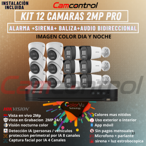 KIT 12 CAMARAS 2MP PRO ALARMA+SIRENA+BALIZA+AUDIO BIDIRECCIONAL