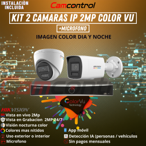 KIT 2 CAMARAS IP 2MP ColorVu + MICROFONO