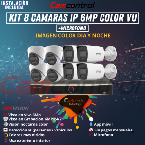 KIT 8 CAMARAS IP 6MP COLOR VU + MICROFONO