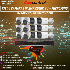 KIT 12 CAMARAS IP 2MP ColorVu + MIRCROFONO