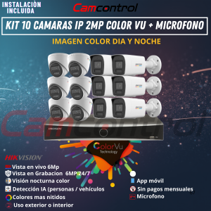 KIT 12 CAMARAS IP 6MP COLOR VU + MICROFONO